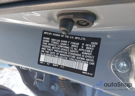 2020 Honda Civic Sport из США, поврежденный, VIN SHHFK7H45LU221778